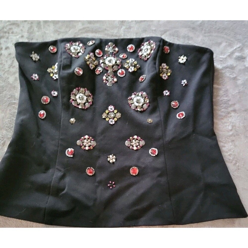 White House Black Market Beaded Jewel Sleeveless Halter Top Size 8 Black